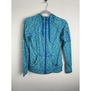 RBX Womens Jacket Medium Heathered Blue Green Hood Full Zip Pockets